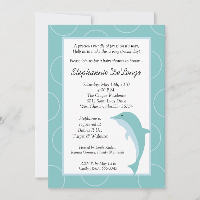 5x7 Tropical Ocean Dolphin Baby Shower Invitation (Front)