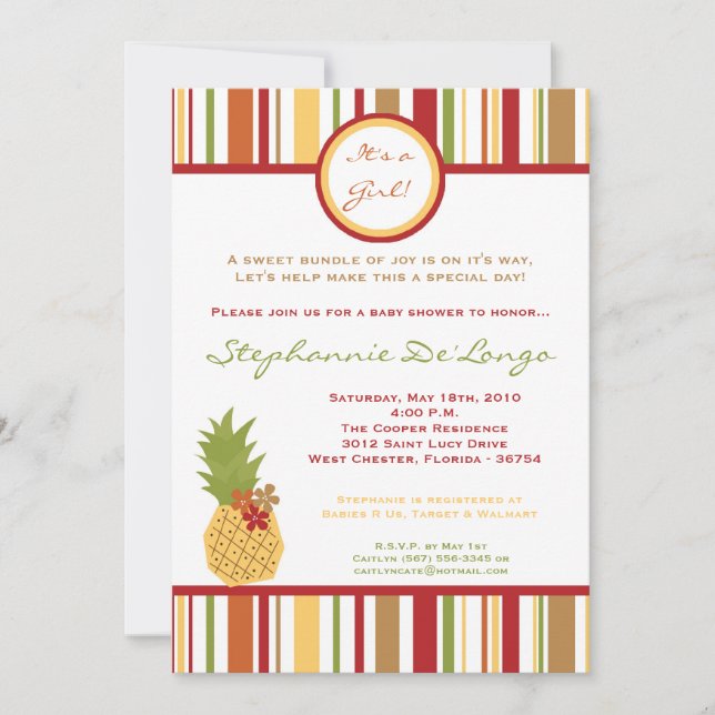 5x7 Tropical PineappleFruit Baby Shower Invitation (Front)