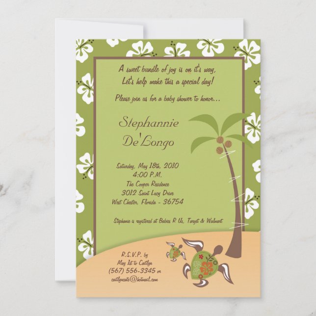 5x7 Tropical Turtle Mama Baby Shower Invitation (Front)