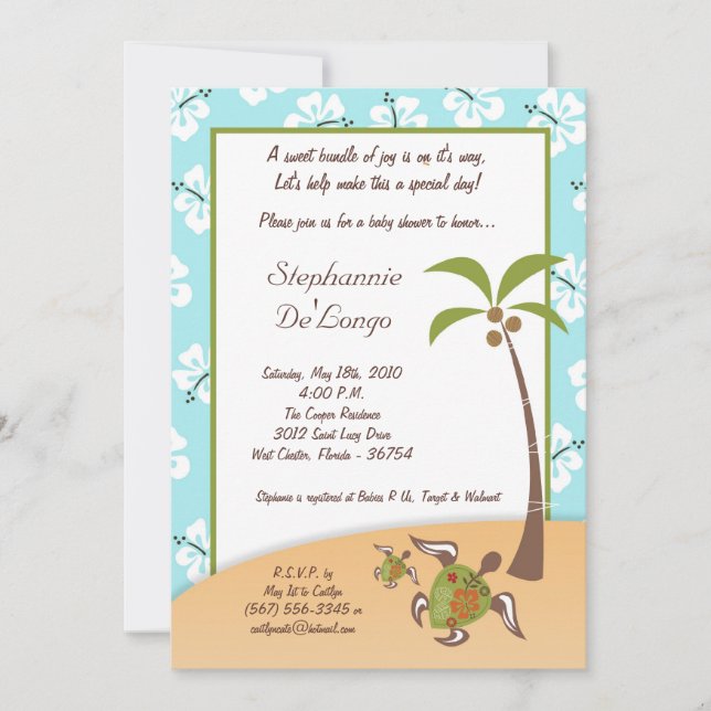 5x7 Tropical Turtle Mama Baby Shower Invitation (Front)