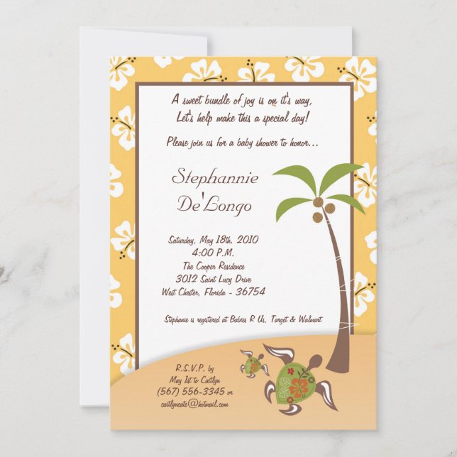 5x7 Tropical Turtle Mama Baby Shower Invitation (Front)