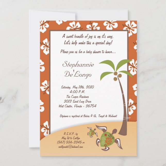 5x7 Tropical Turtle Mama Baby Shower Invitation (Front)