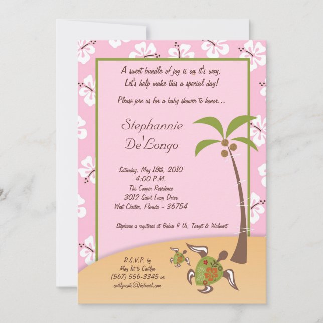 5x7 Tropical Turtle Mama Baby Shower Invitation (Front)