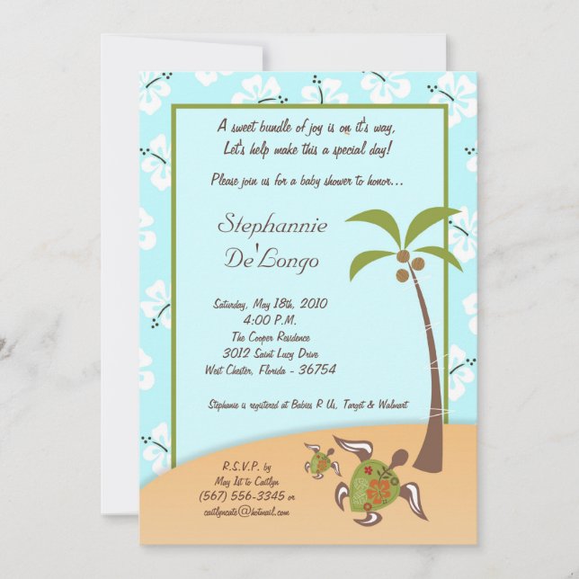 5x7 Tropical Turtle Mama Baby Shower Invitation (Front)