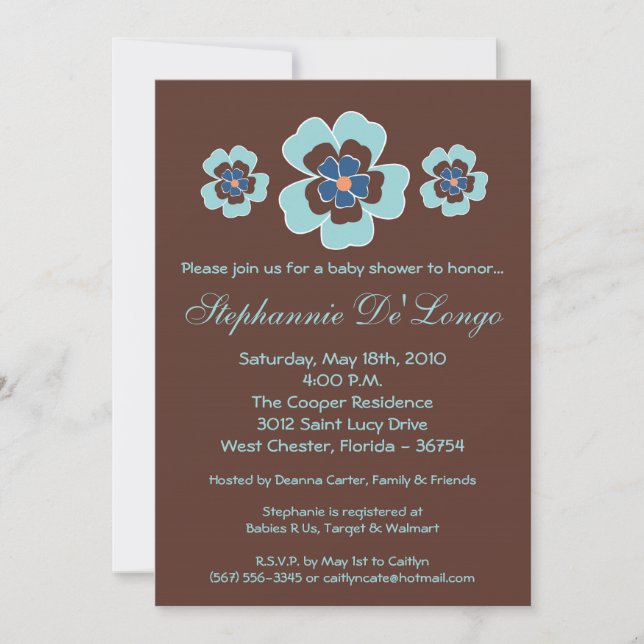 5x7 TropicalHawaiian Flower Baby Shower Invitation (Front)