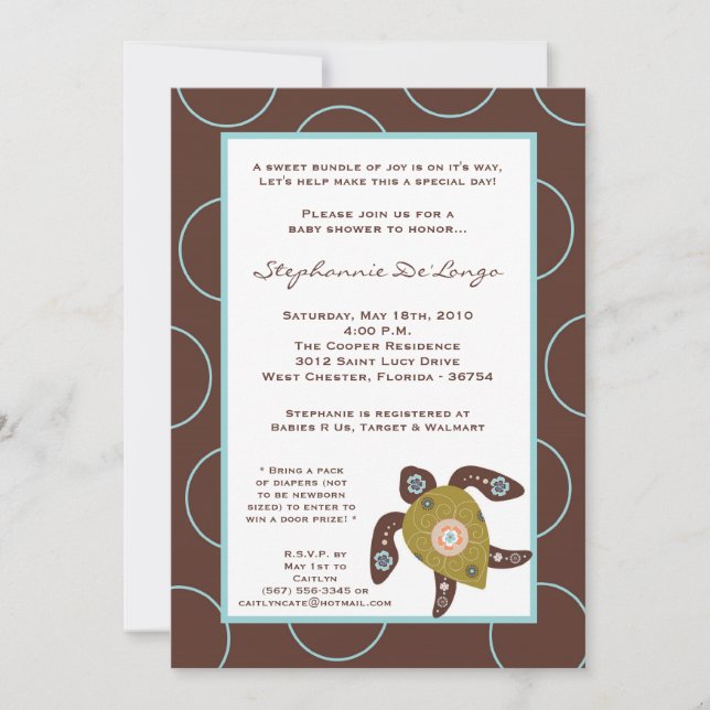 5x7 TropicalHawaiian Turtle Baby Shower Invitation (Front)