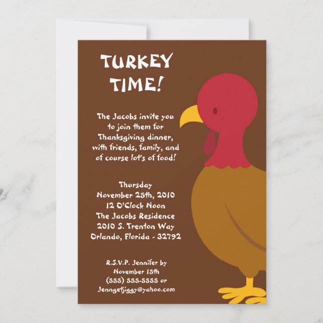 5x7 Turkey Food Thanksgiving Party Invitation (Front)