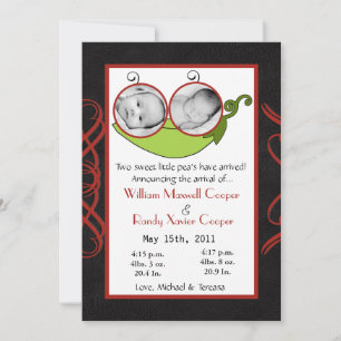 5x7 Twins Pea in a Pod PHOTO Birth Announcement