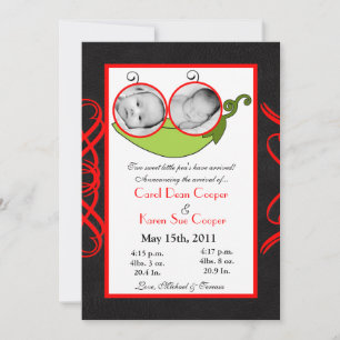 5x7  Twins Pea in a Pod  PHOTO Birth Announcement