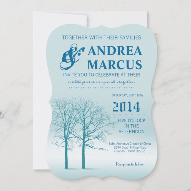 5x7 Two Winter Trees Snow Path Wedding Invitation (Front)