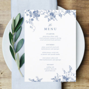 5x7" Victorian Blue Floral Wedding Table Menu