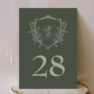 5x7 Vintage Crest olive sage Wedding Table Number