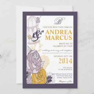 5x7 Vintage Plum Mustard Rose Wedding Invitation