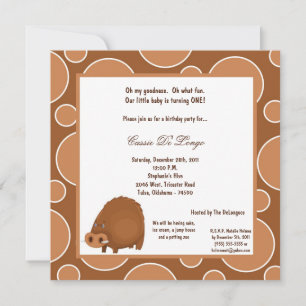 5x7 Warthog Pok-a-Dot Birthday Party Invite