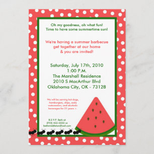 5x7 Watermelon Summer Picnic Barbecue Invitation