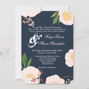 5x7 Wedding Invitation Baby Pink Cosmos on White