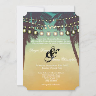 5x7 Wedding Invitation Beach Sunset Palm Tree Stri