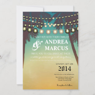5x7 Wedding Invitation Beach Sunset Palm Tree Stri