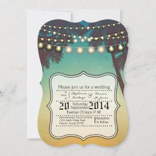 5x7 Wedding Invitation Beach Sunset Palm Trees Str