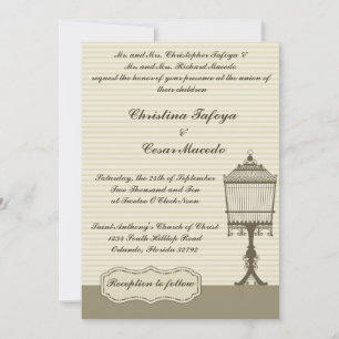 5x7 Wedding Invitation Birdcage/Grey Stripes