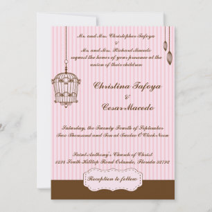 5x7 Wedding Invitation Birdcage/Pink Stripes