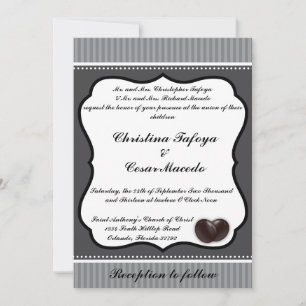 5x7 Wedding Invitation Black Olives Grey Stripes