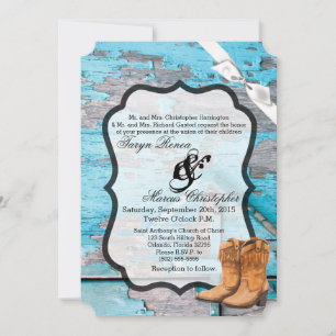 5x7 Wedding Invitation Blue Wood Barn Door Boots