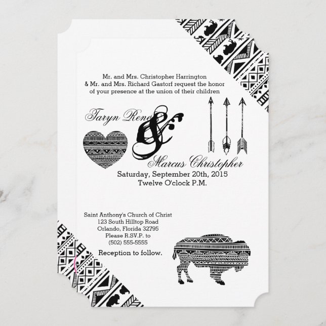 5x7 Wedding Invitation Boho Buffalo Tribal Pattern (Front/Back)