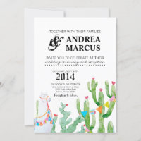 5x7 Wedding Invitation Boho Llama Bohemian Cacti D