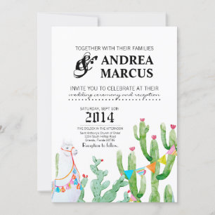 5x7 Wedding Invitation Boho Llama Bohemian Cacti D