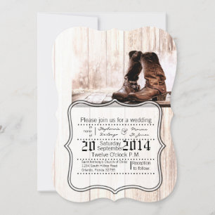 5x7 Wedding Invitation Boots Country Rustic Wester