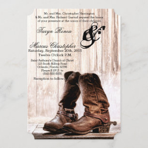 5x7 Wedding Invitation Boots Country Rustic Wester