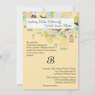 5x7 Wedding Invitation Floral Bird Cage