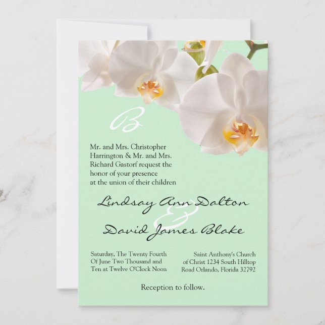 5x7 Wedding Invitation Green & Orchids (Front)