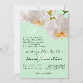 5x7 Wedding Invitation Green & Orchids
