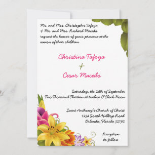 5x7 Wedding Invitation Hawaiian Exotic Flowers Col