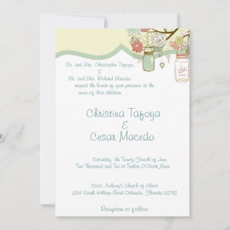 5x7 Wedding Invitation Spring Floral Mason Jars