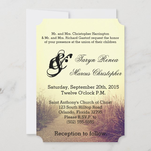 5x7 Wedding Invitation Sunrise Pathway Walkway Pat (Front)