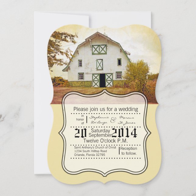 5x7 Wedding Invitation Sunset Barn Country Rustic (Front)