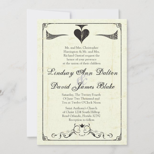 5x7 Wedding Invitation Vintage Casino Love (Front)