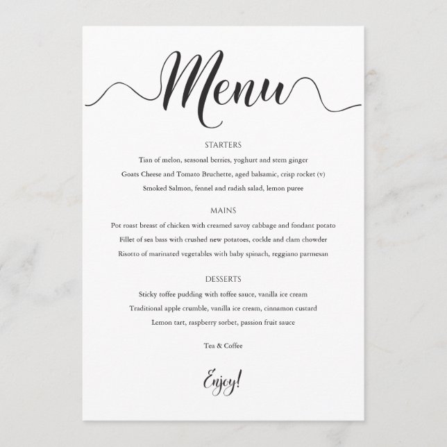 5x7 Wedding Menu Black & White (Front)