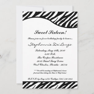 5x7 WhiteTiger Print Sweet16 Birthday Party Invite