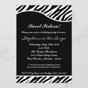 5x7 WhiteTiger Print Sweet16 Birthday Party Invite