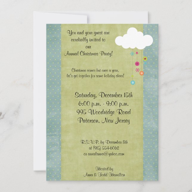 5x7 Winter Cloud / Snowflakes Christmas Invitation (Front)