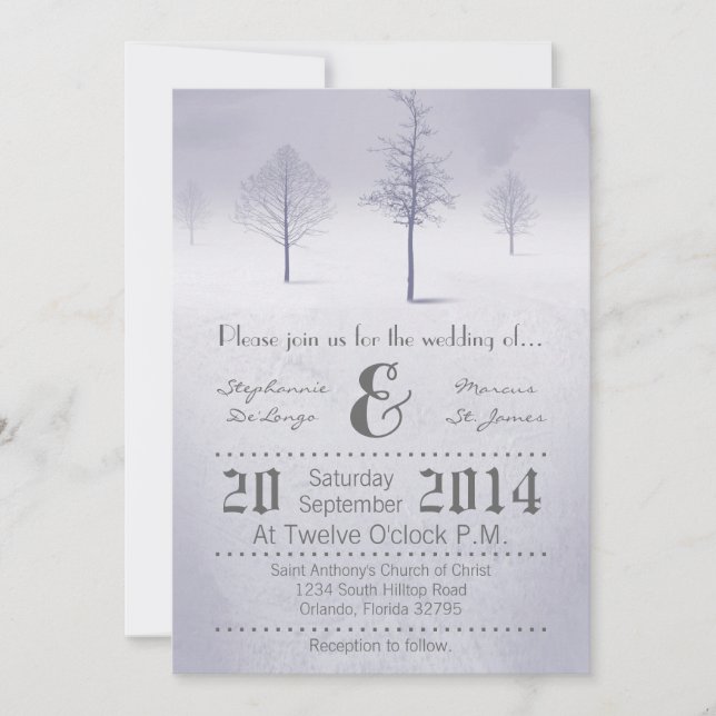 5x7 Winter Wonderland Trees Sno Wedding Invitation (Front)