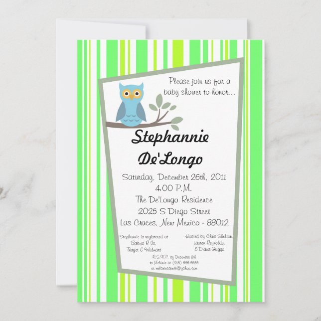 5x7 Woodland Forrest Owl Baby Shower Invitation (Front)