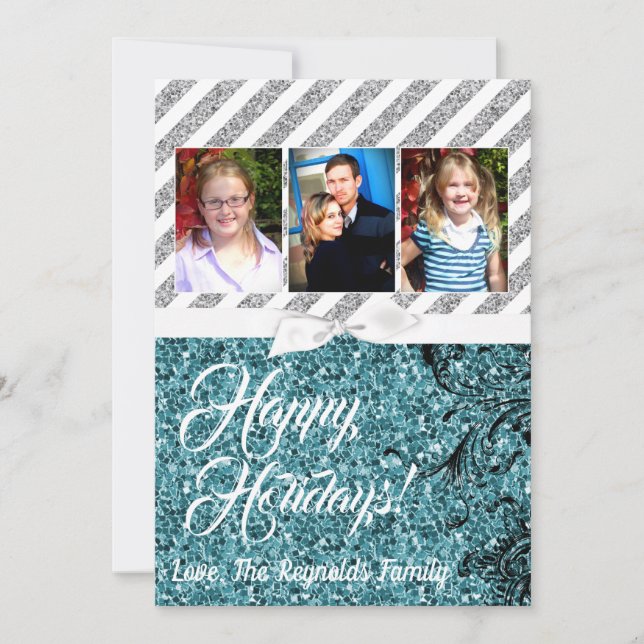 5x7 XMAS Christmas Blue Glitter Snowfla PHOTO Card (Front)