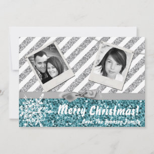 5x7 XMAS Christmas Blue Glitter Snowfla PHOTO Card
