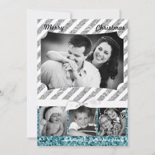 5x7 XMAS Christmas Blue Glitter Snowfla PHOTO Card