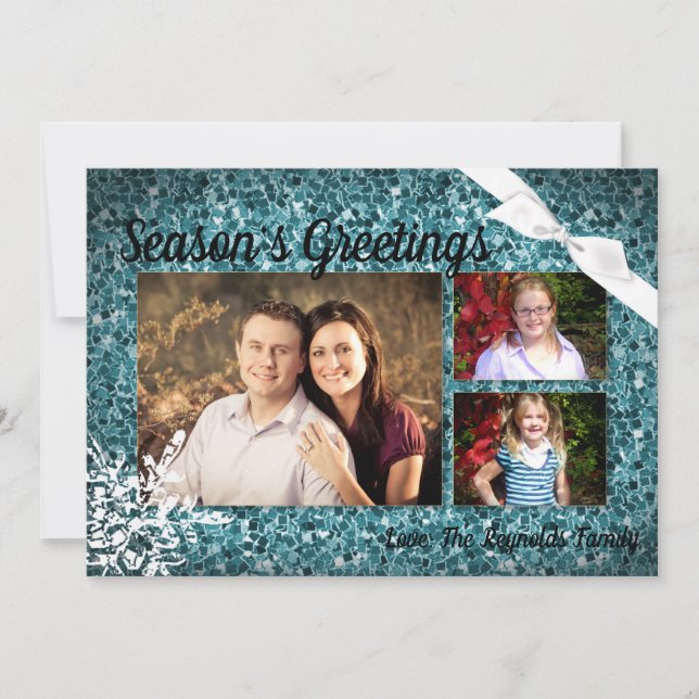 5x7 XMAS Christmas Blue Glitter Snowfla PHOTO Card (Front)